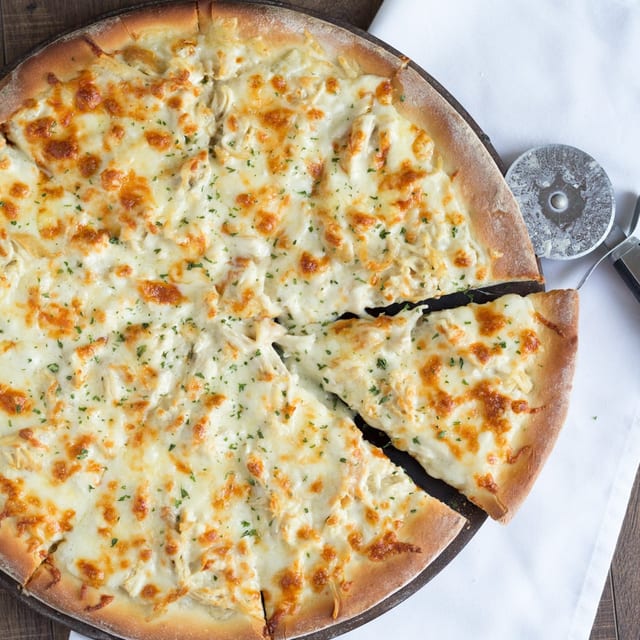 Garlic Chicken Alfredo Pizza.